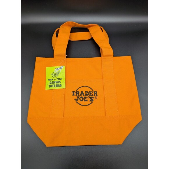 NWT Trader Joe's Mini Halloween Canvas Trick-or-Treat Tote Bag, Orange w/ Black - Picture 1 of 2